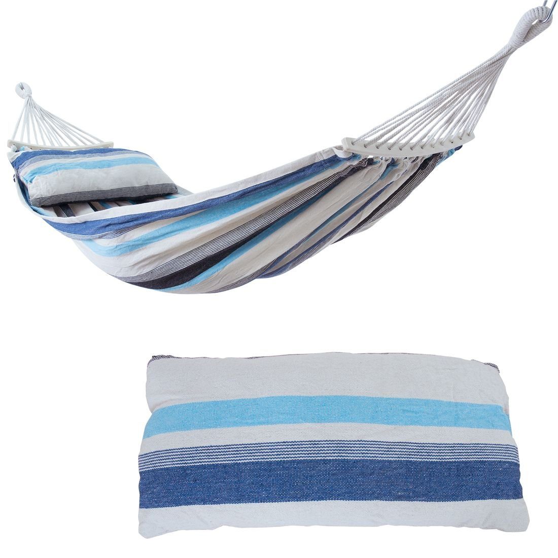 yourGEAR Stabhängematte yourGEAR Bali Aqua - Hängematte 220 x 120 cm 240 kg Baumwolle Stabhängematte, Kissen, Befestigung-Set