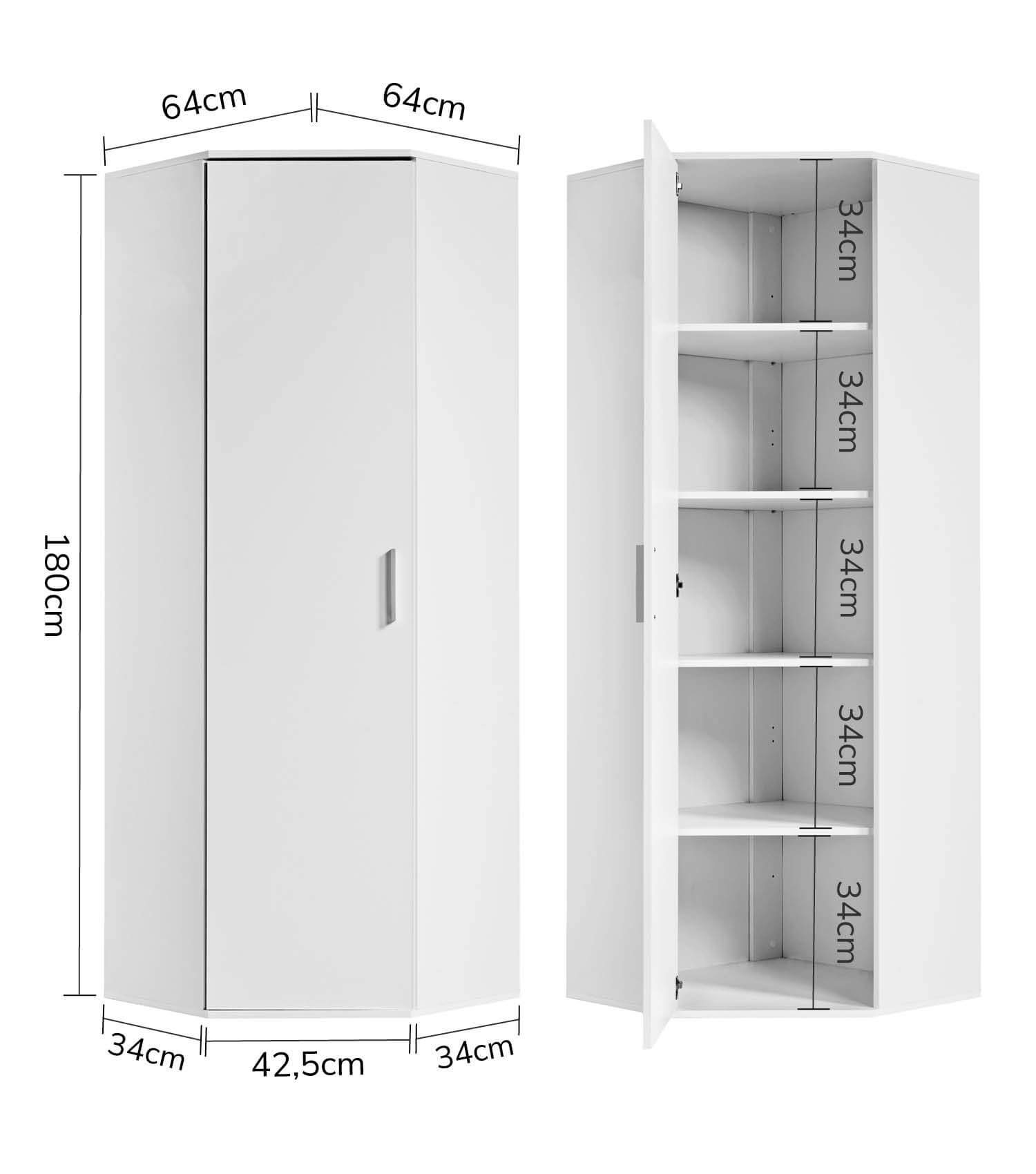 mokebo Mehrzweckschrank Der Lange Eckschrank (mit 4 Einlegeböden) als Eckschrank, Aktenschrank, Schuhschrank oder Schrank in Weiß