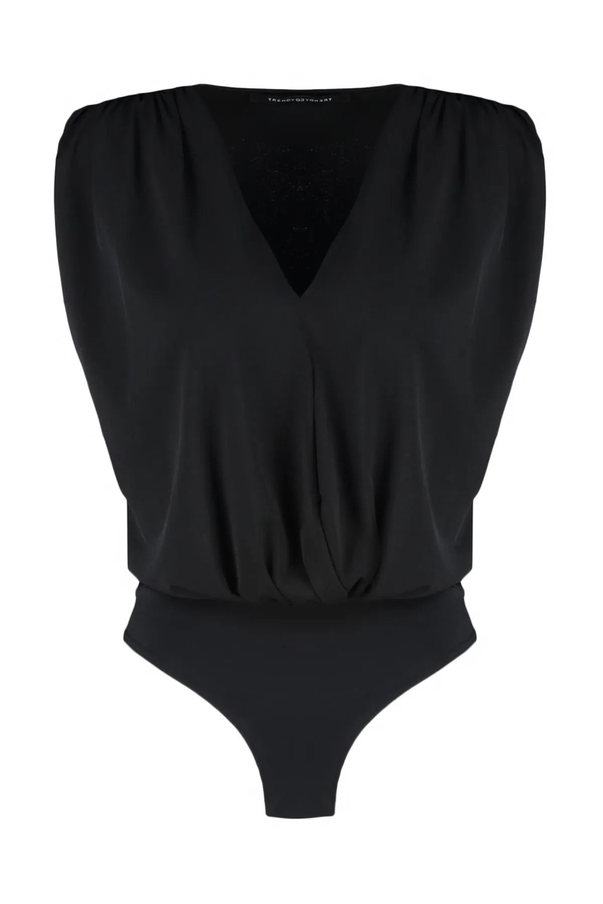 Trendyol Collection  Schwarzer, gepolsterter Strickbody mit zweireihigem Kragen, flexiblem Druckknopf TWOSS23BD00007