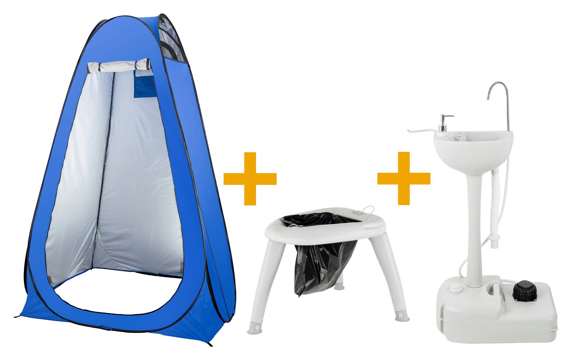 Stagecaptain Campingtoilette Quixie Toilet - Festival- und Reisetoilette, (Privacy Handwash Set, 3-St., inkl. Sichtschutz-Zelt, Handwaschbecken und 10 Auffangbeutel), für Kinder und Erwachsene - Mit Handwaschsprayer