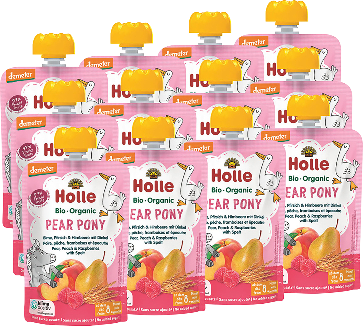 Quetschie Pear Pony, Birne, Pfirsich & Himbeere mit Dinkel ab 8 Monaten, 100 g