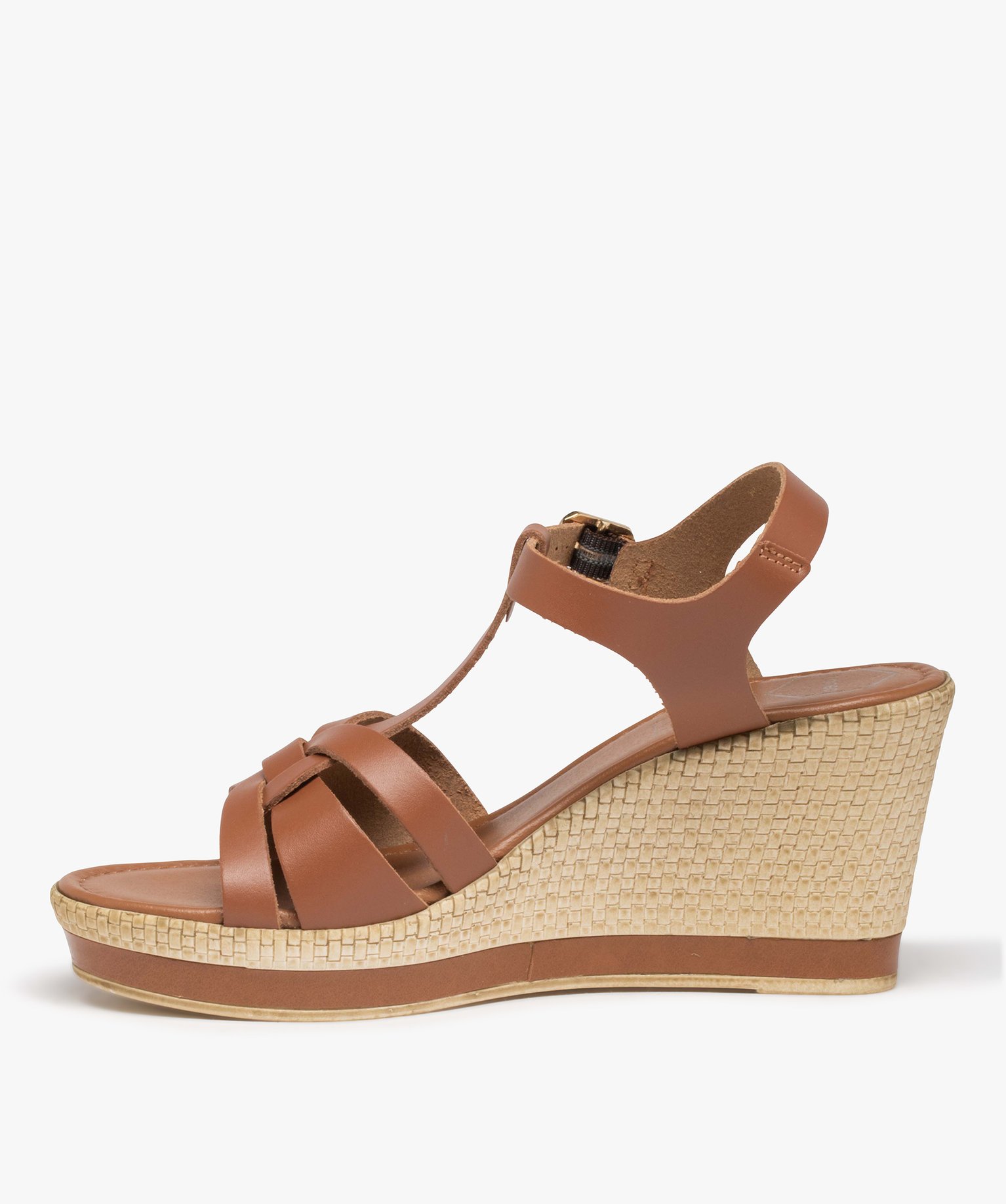 Sandales femme compensées dessus cuir uni - Tanéo camel | GEMO