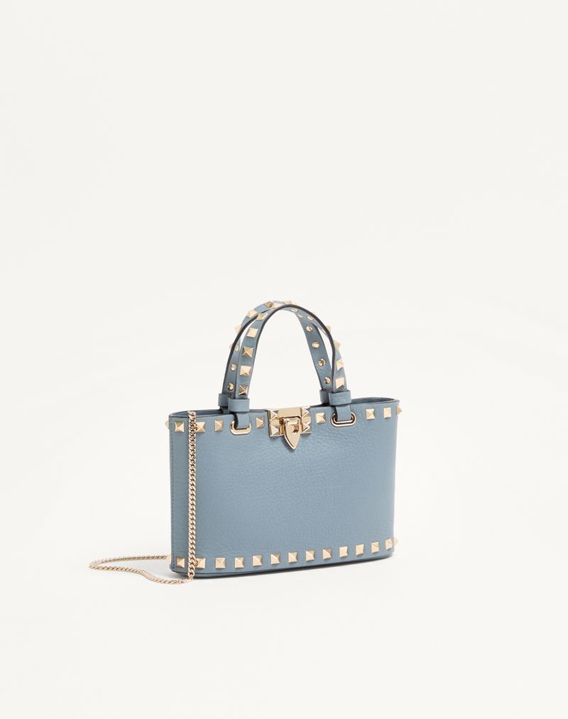 Mini Rockstud indkøbstaske i granatrødt kalveskind