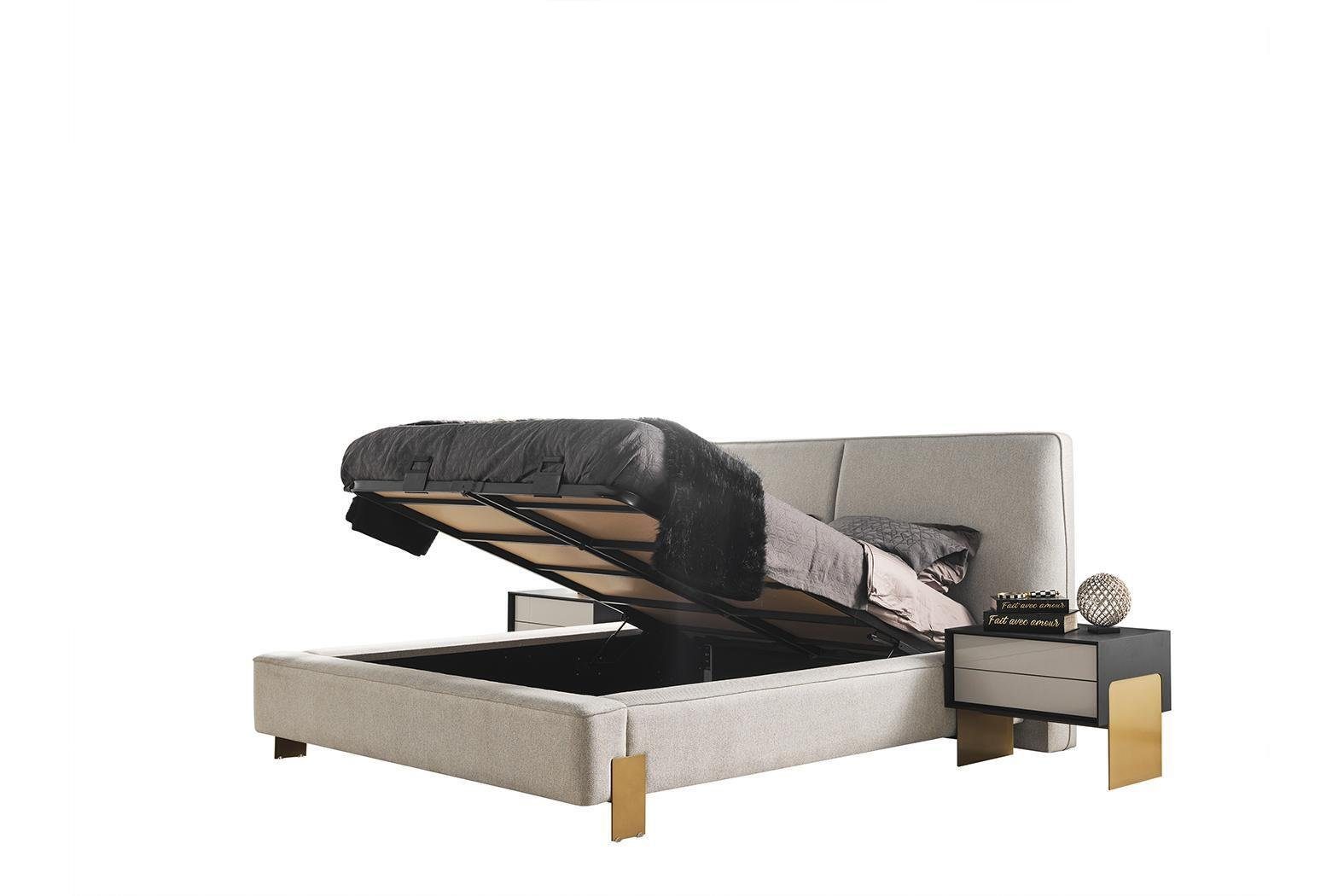 JVmoebel Schlafzimmer-Set Luxuriöses Schlafzimmer Set Designer Doppelbett 2x Nachttische, (3-St., Bett, 2x Nachttische), Made in Europa