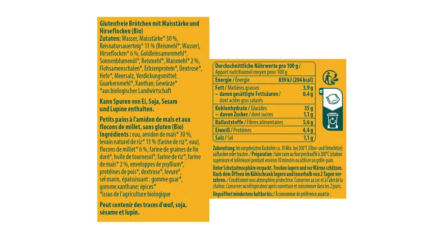 Alnavit Bio Helle Brötchen glutenfrei 125 g