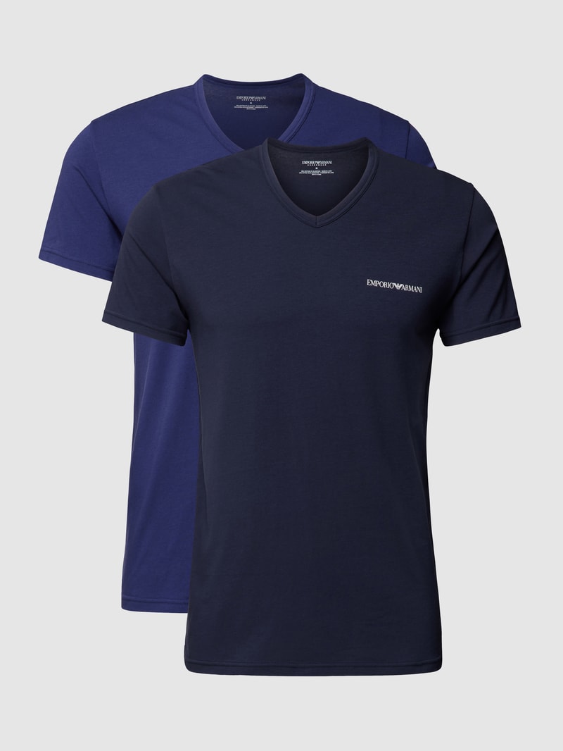 T-Shirt mit Label-Print im 2er-Pack in dunkelblau