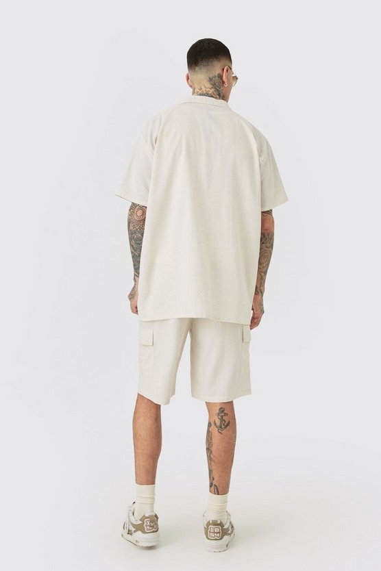 Tall lockere Leinen Cargo-Shorts mit elastischem Bund
