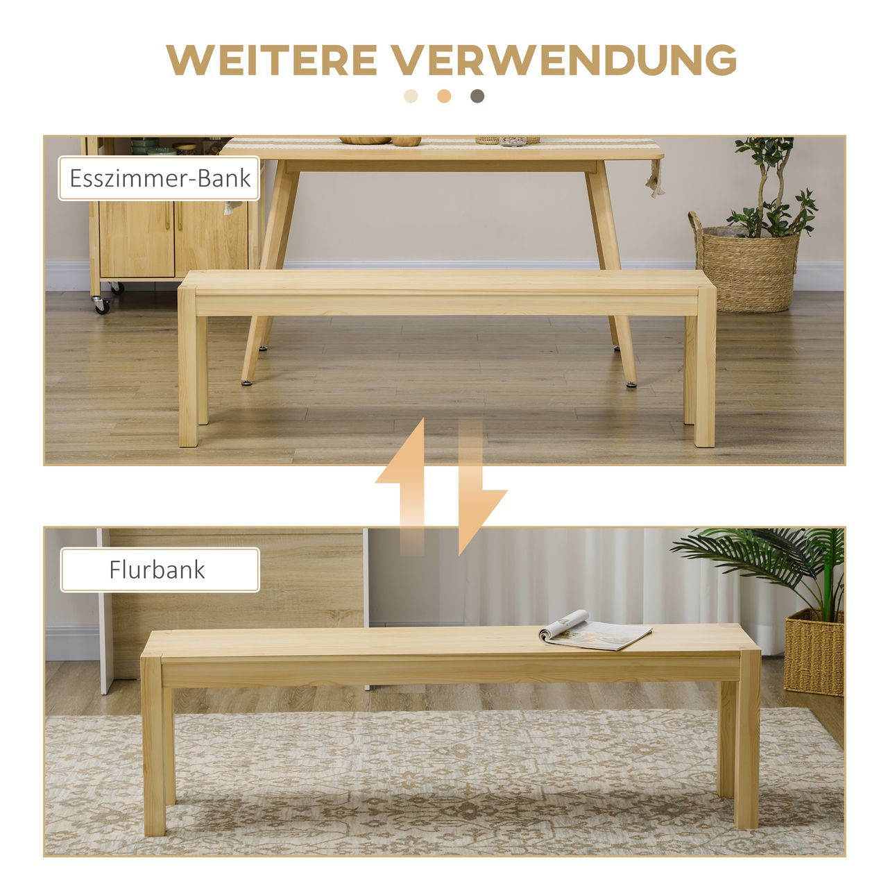 HOMCOM Sitzbank 3-Sitzer Holzbank Essbank im Landhaus-Stil, Küchenbank für Küche