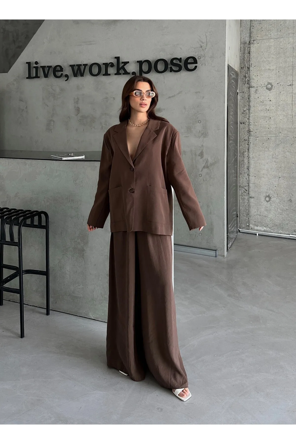 Laluvia  Braunes Marina-Set mit Jacke und elastischer Hose