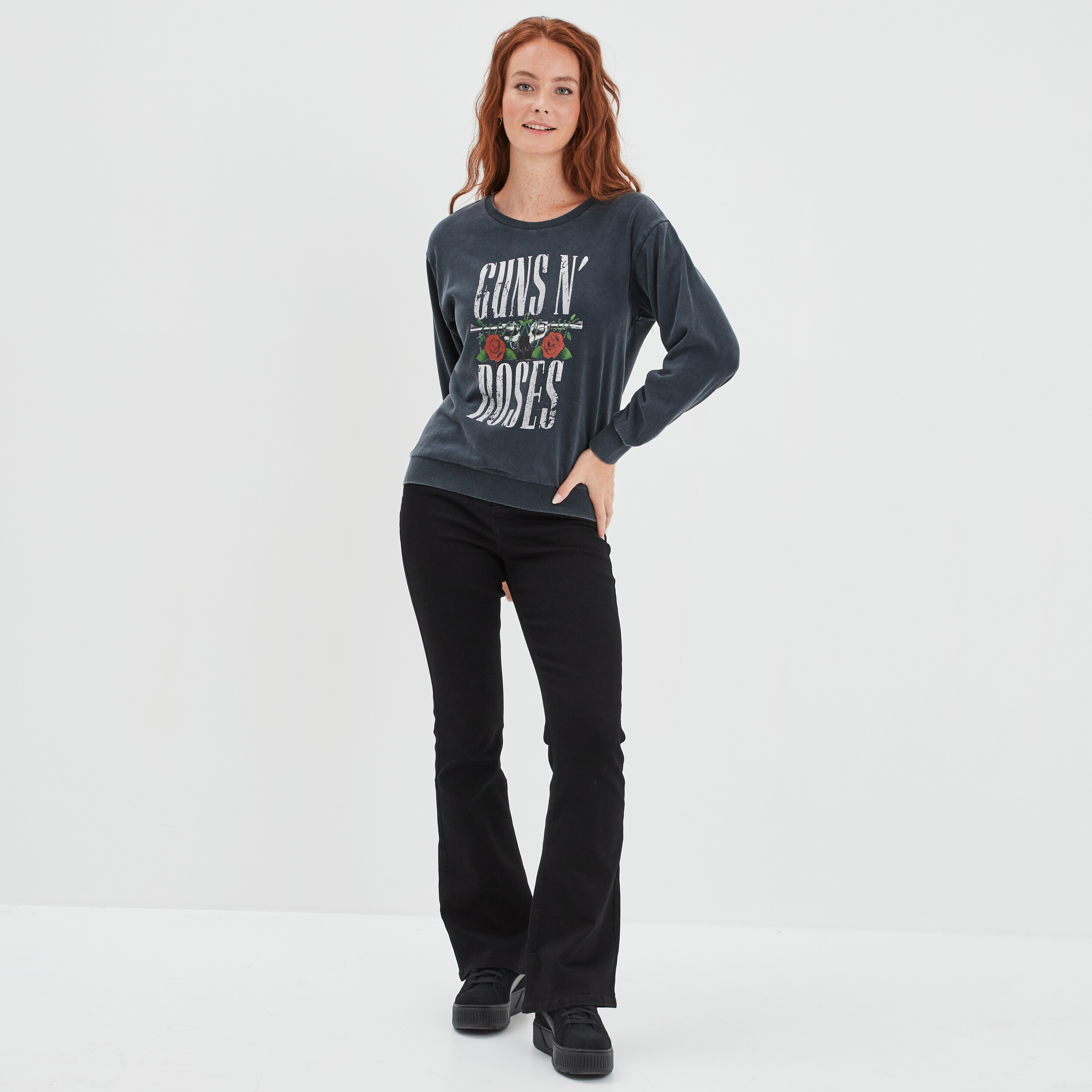 Sweat col rond Guns N' Roses noir femme | La Halle