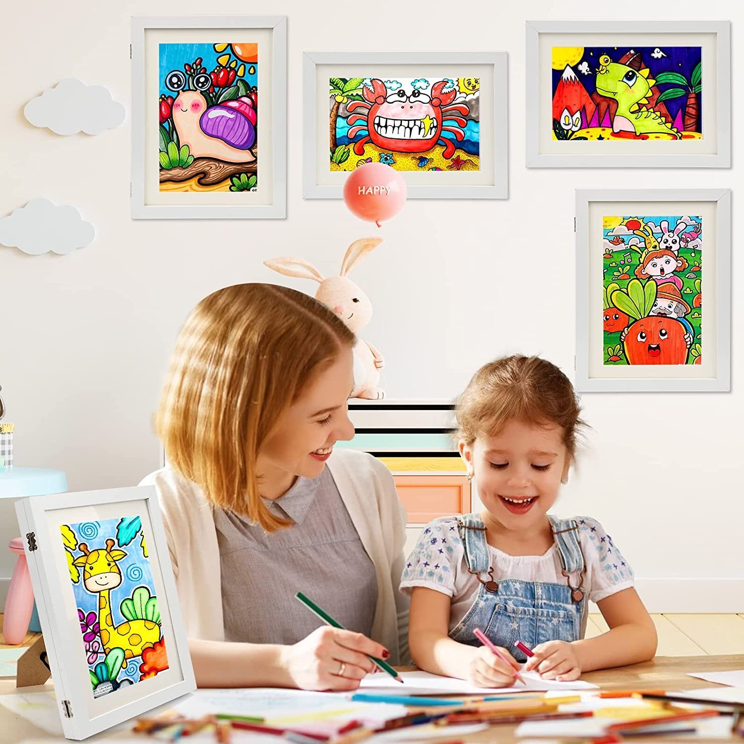Blusmart Bilderrahmen Kinder Kunst Bilderrahmen Kunstrahmen A4 Frontöffnung, (Kinderzeichnungen Kunstfotorahmen), Wechselrahmen für Kinderbilder, Für Kinder zum Basteln, Aufhängen und Aufbewahren von Kunstwerken