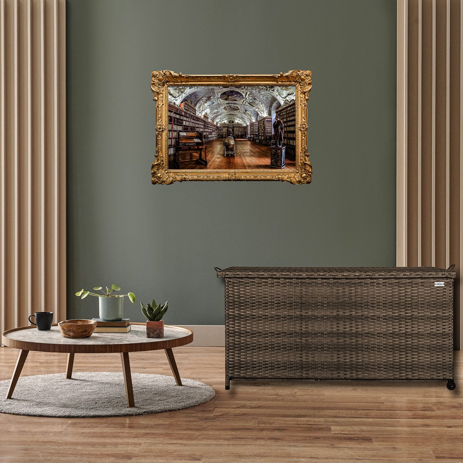 STILISTA Gartenbox Polyrattan Gartenbox Gartentruhe Aufbewahrungsbox, Deckel mit Hubautomatik, Innenplane, Räder und Tragegriffe, Farbwahl