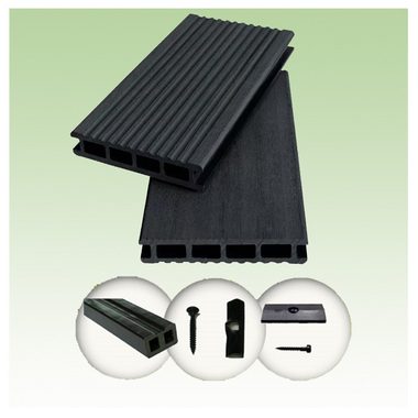Woodstore24 Terrassendielen WPC Komplettset WoodoKorfu (20 x 120 mm, 2,4 m Länge) anthrazit, 20,00 mm Stärke, (Komplettset, Dielen und Zubehör), Komplettset mit Zubehör