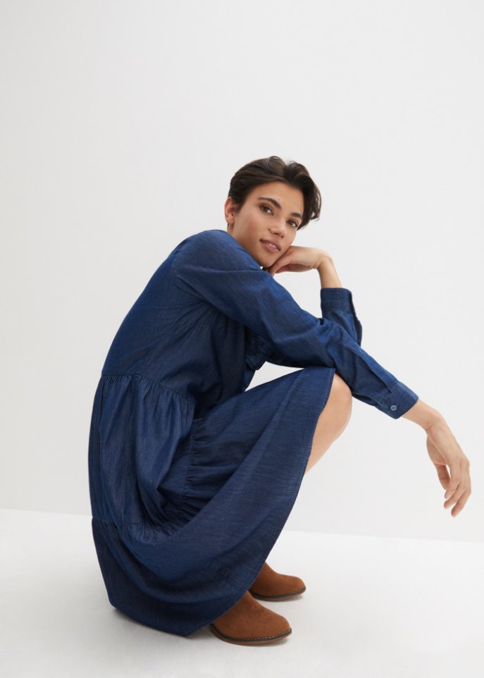 Jeans-Tunika-Kleid mit Kragen