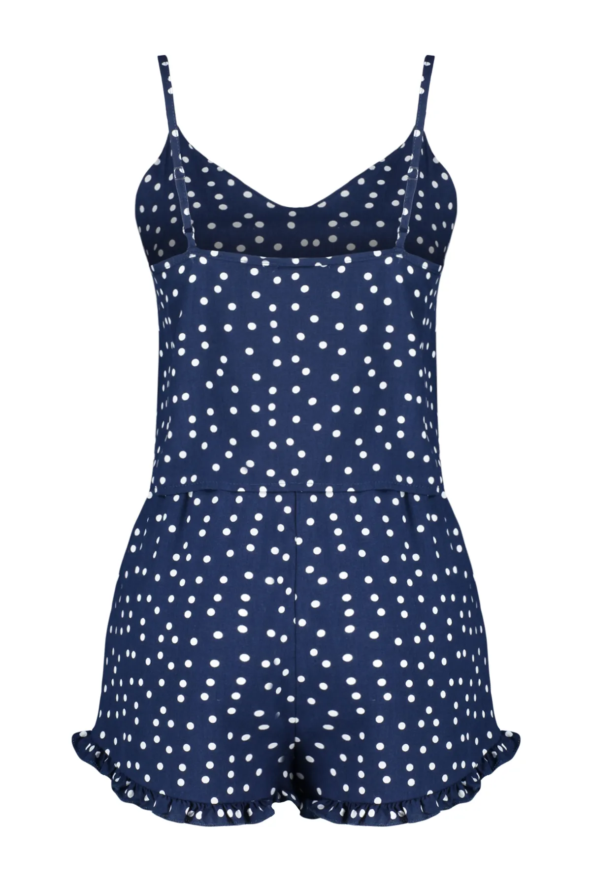 Trendyol Collection  Marineblaues Pyjama-Set aus Viskosegewebe mit Tupfen, Rüschendetail und Seilträgern THMSS21PT0742