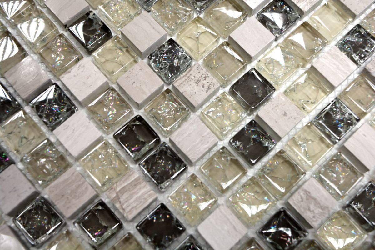 Mosani Mosaikfliesen Glasmosaik Naturstein Mosaik graugrün glänzend / 10 Matten