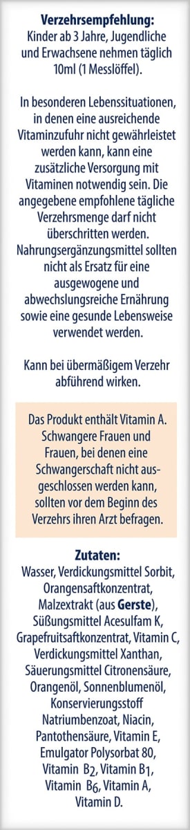 Multi-Vitamine ohne Zuckerzusatz, 230 ml