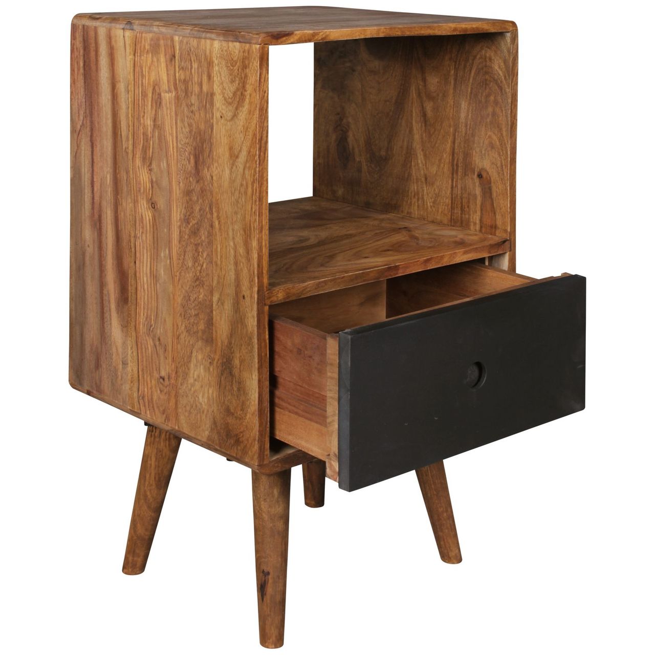 Wohnling Retro Nachtkonsole REPA Sheesham-Holz Dunkelbraun/Schwarz
