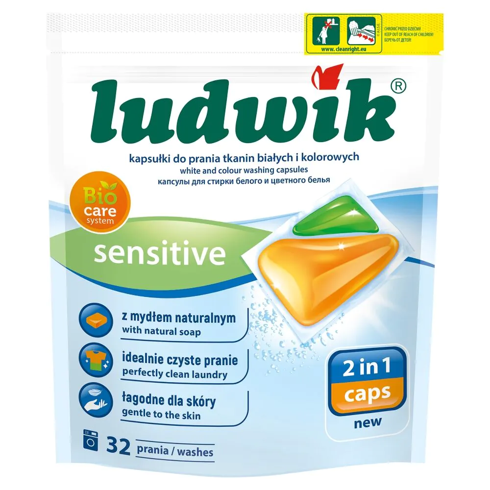 „Ludwik Sensitive 2 in 1“ skalbimo kapsulės baltiems ir spalvotiems audiniams skalbti