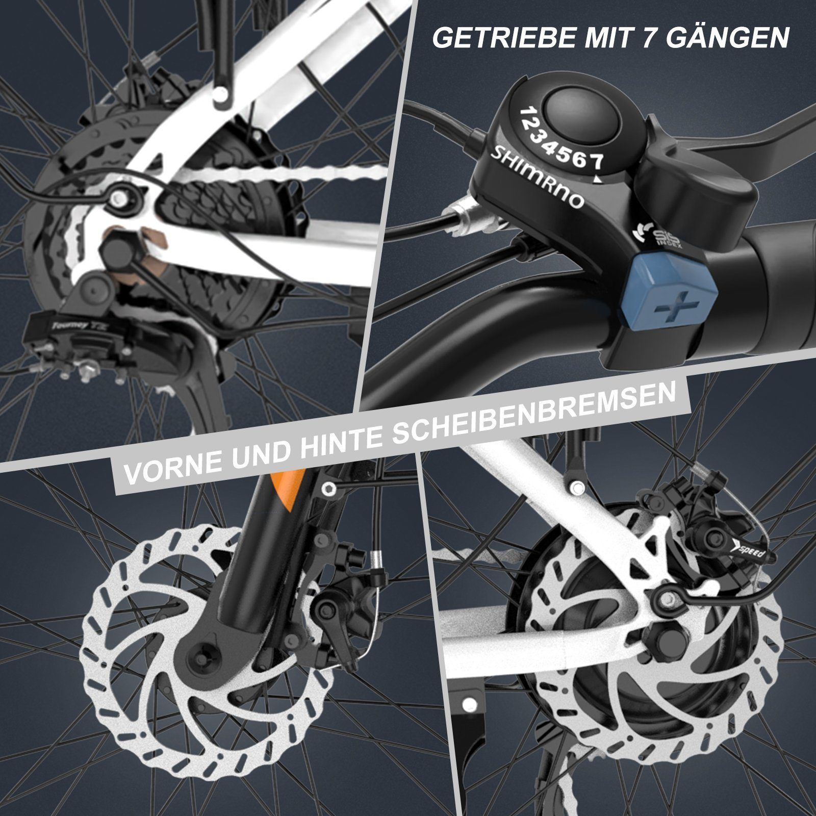 HITWAY E-Bike 28 Zoll Elektrofahrrad,250W/36V/12Ah,MTB,Shimano, 7 Gang SHIMANO, Kettenschaltung, Heckmotor, Elektrofahrrad für Damen und Herren 170 - 190 cm, innerhalb der StVZO