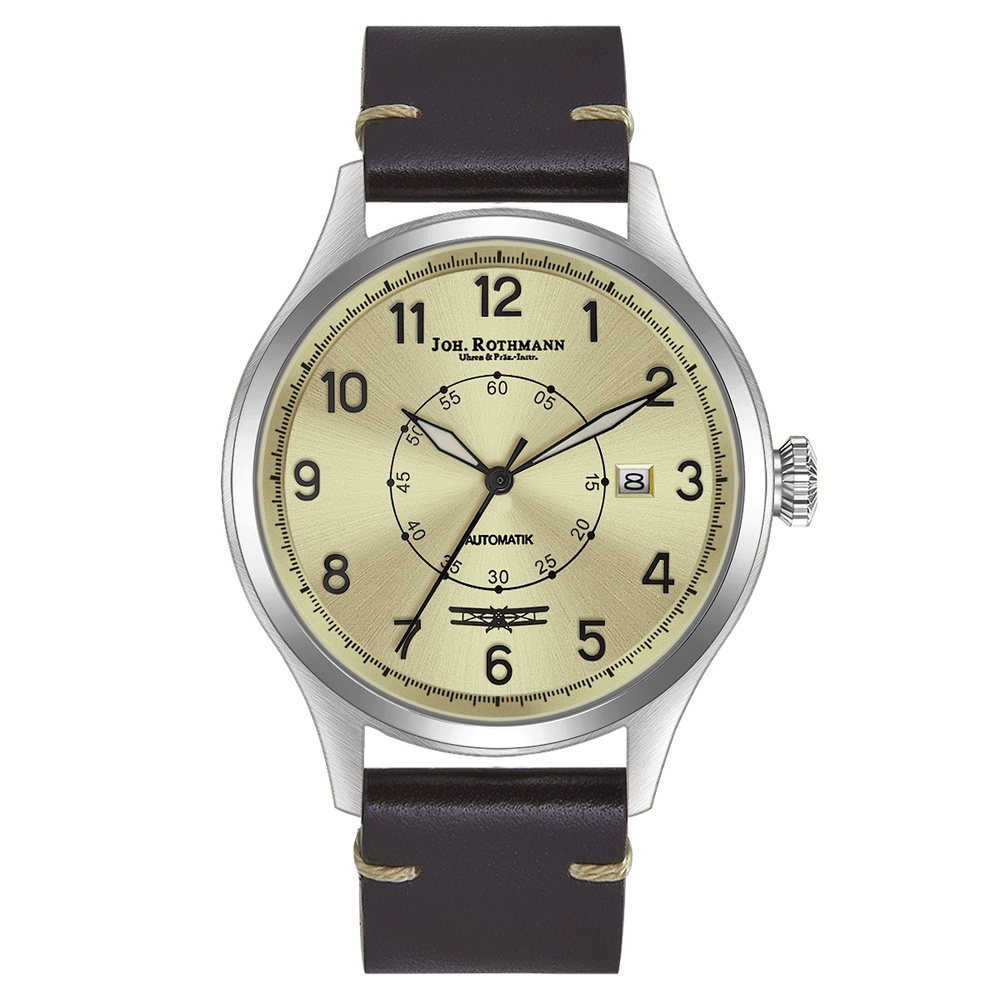Joh. Rothmann Montre automatique Flight en Argent Cuir véritable en Marron Montre