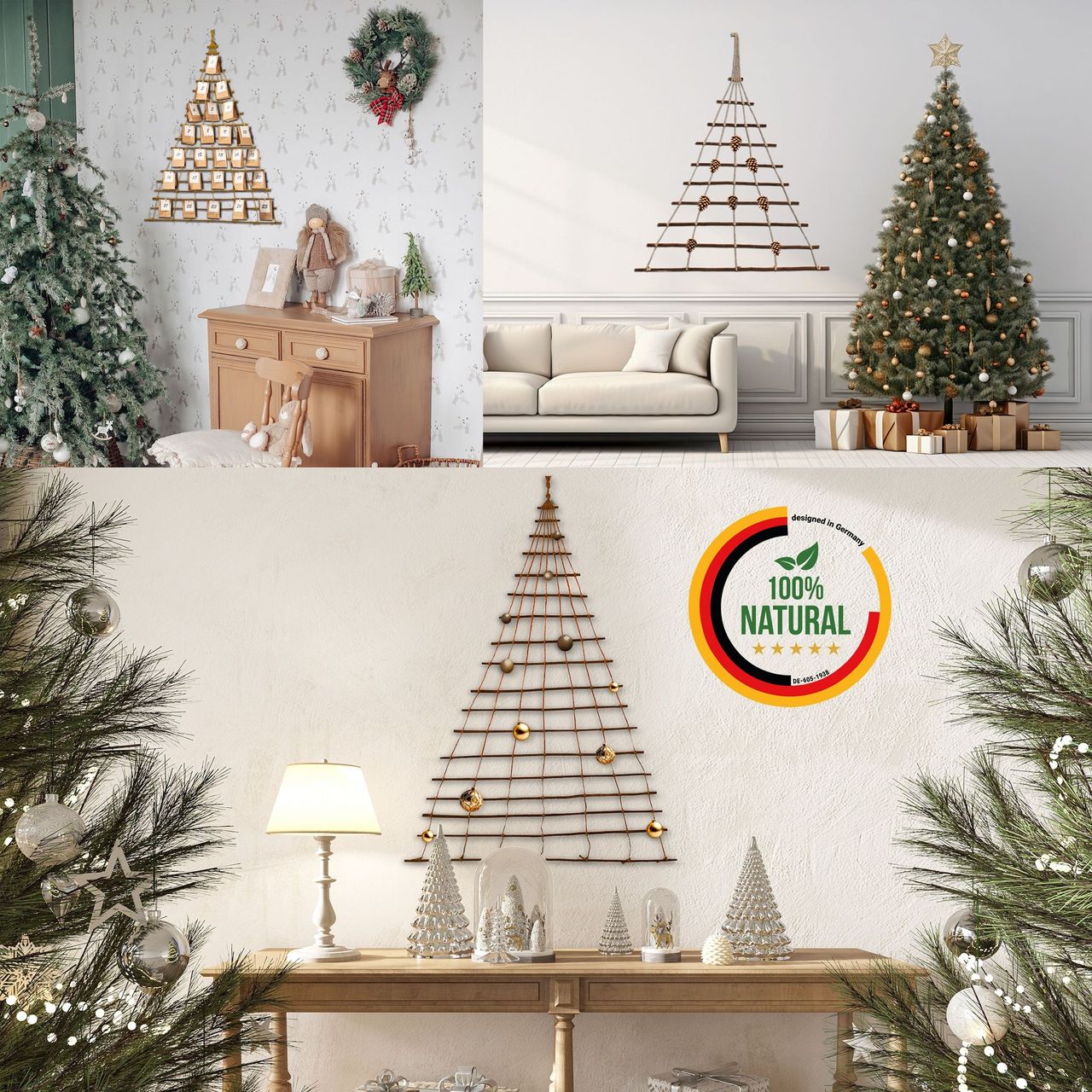 Pemicont Floranica Holzleiter für Adventskalender  60 x 70 cm - Holz Aufhängen von Weihnachtsschmuck