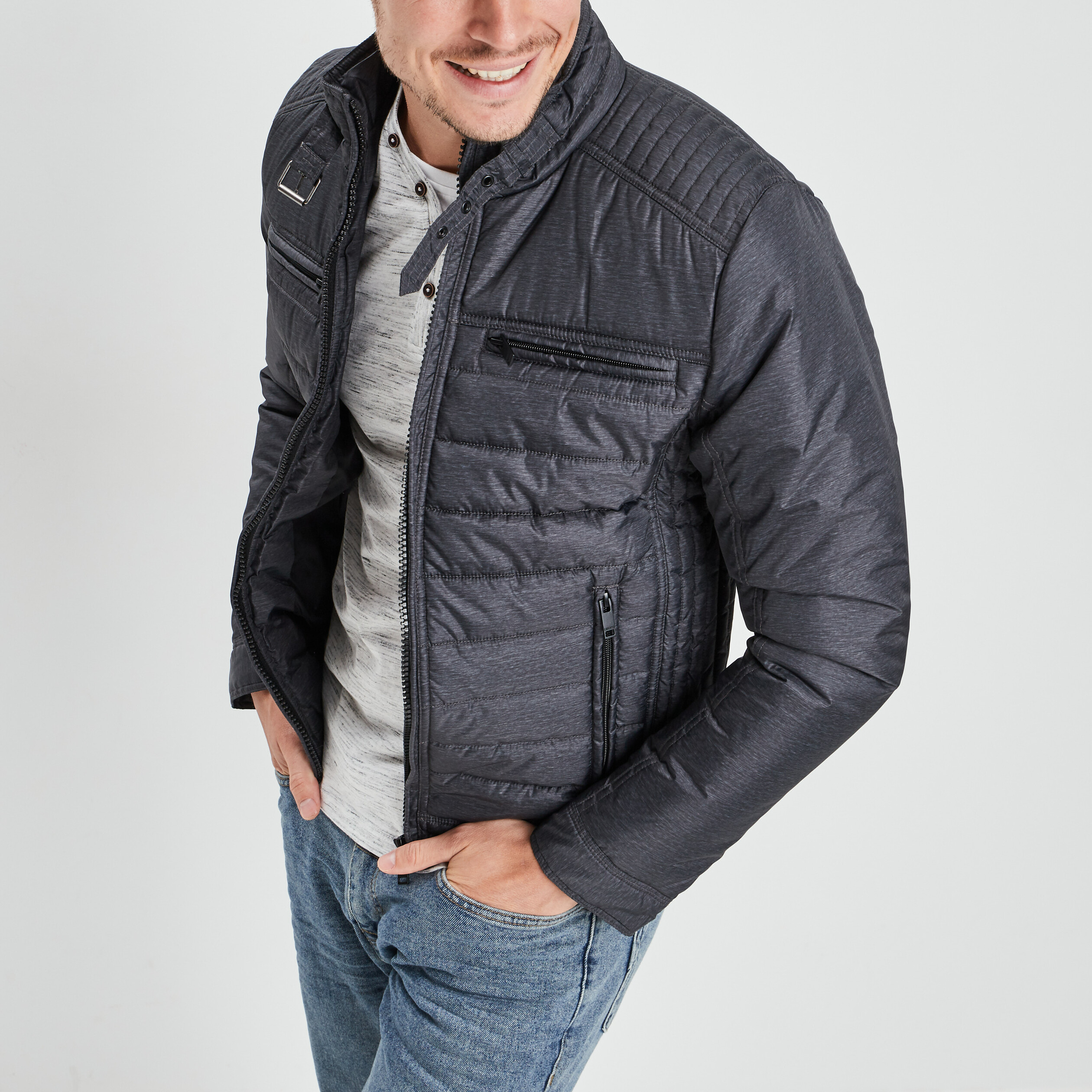 Blouson droite zippée gris homme | La Halle