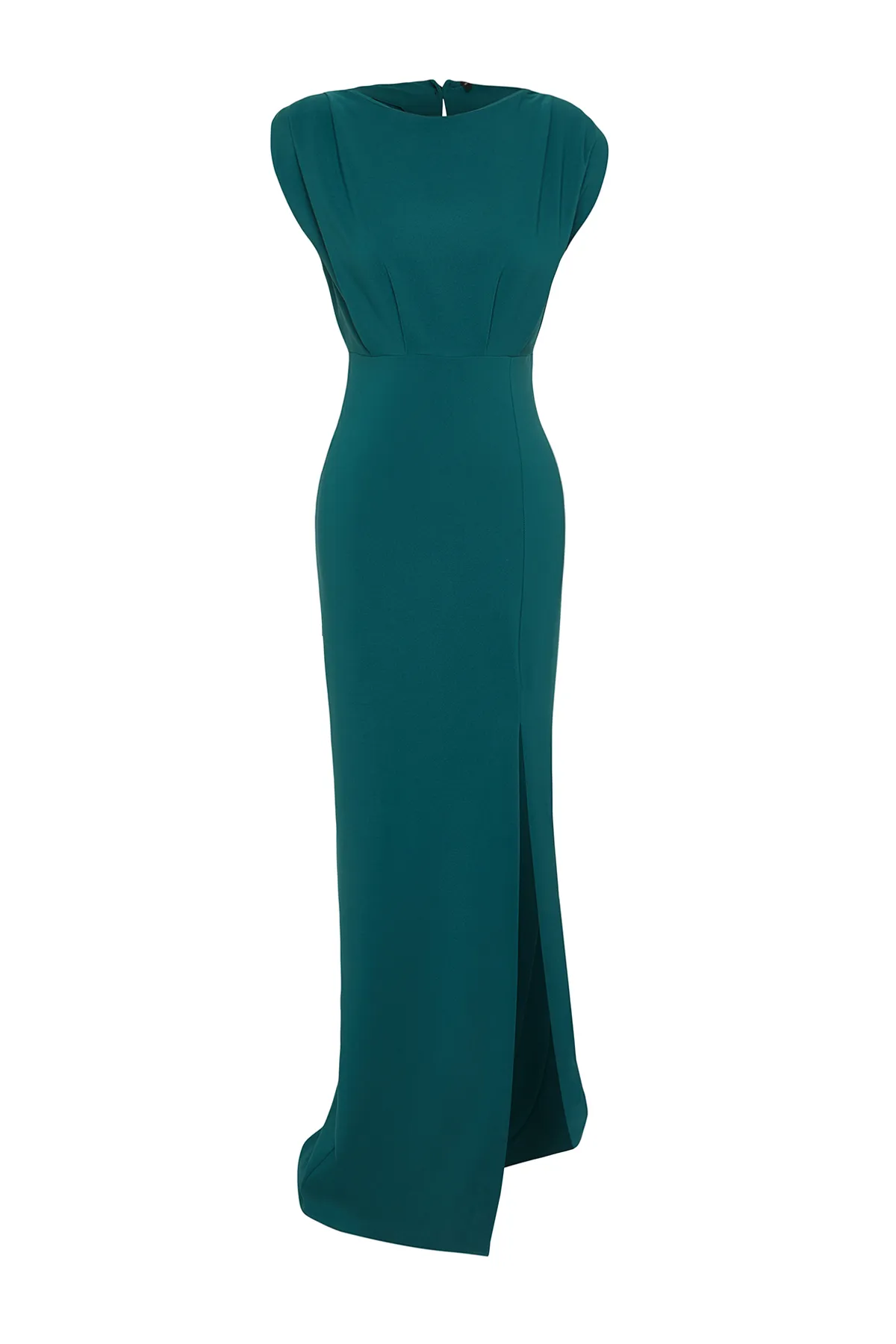 Trendyol Collection  Petrolfarbenes, wattiertes, gewebtes langes Abendkleid TPRSS24AE00087