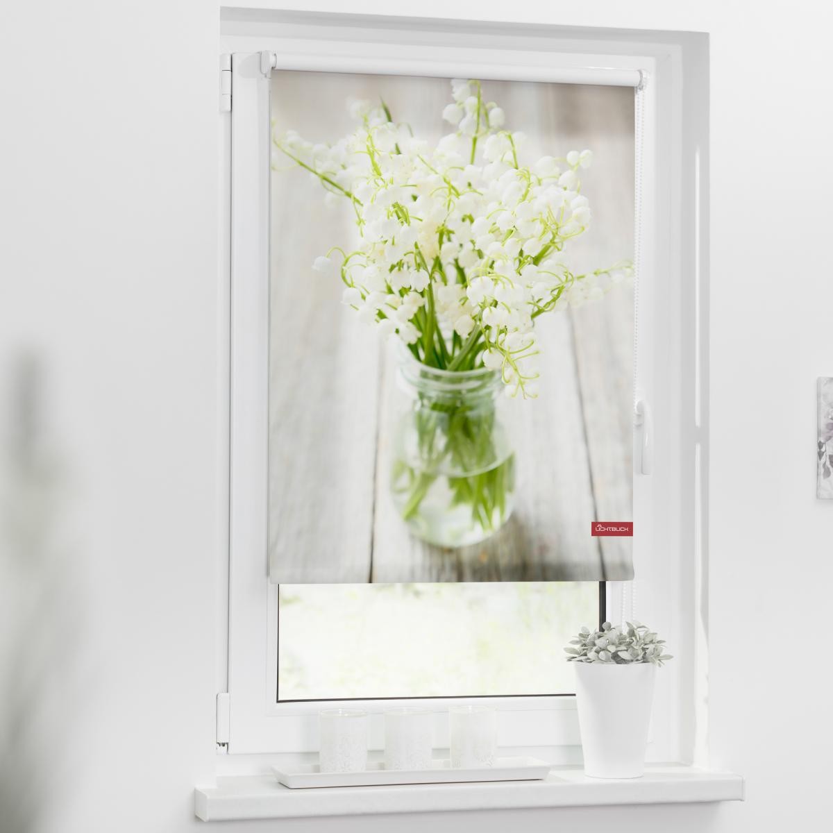 Lichtblick Rollo Klemmfix, ohne Bohren, blickdicht, Maiglöckchen - Weiß, 60 x 150 cm (B x L)