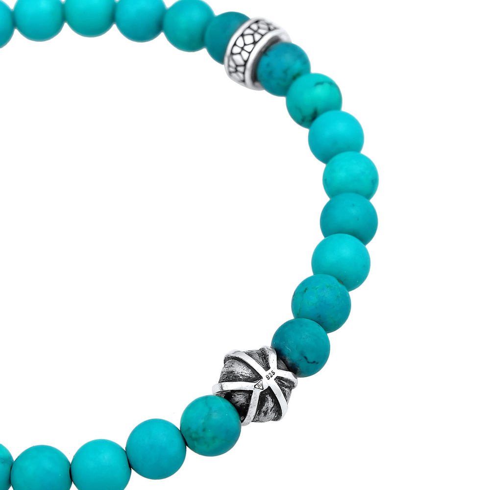 KUZZOI KUZZOI Bracelet Hommes perles avec Howlite en argent sterling 925 Bracelet