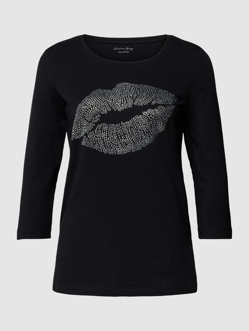 Longsleeve mit Zierperlenbesatz in schwarz