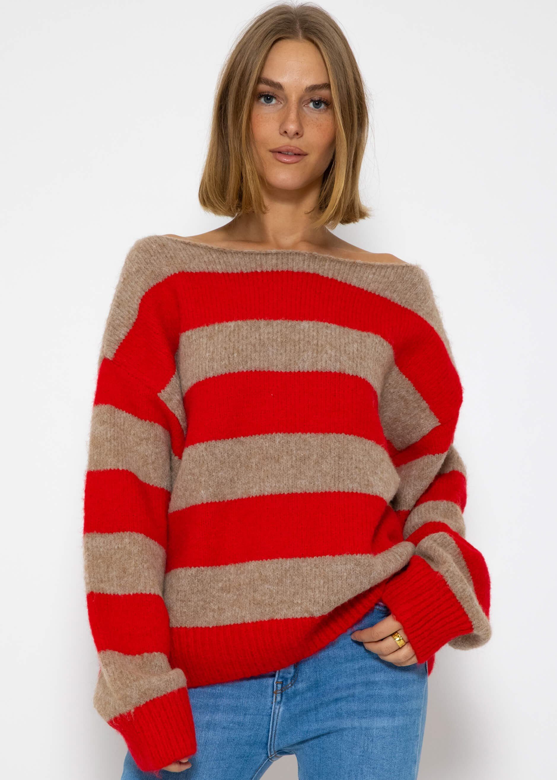 SASSYCLASSY Strickpullover Oversize Pullover Damen aus weichem Feinstrick Lässiger Strickpullover lang mit weitem Rundhalsausschnitt