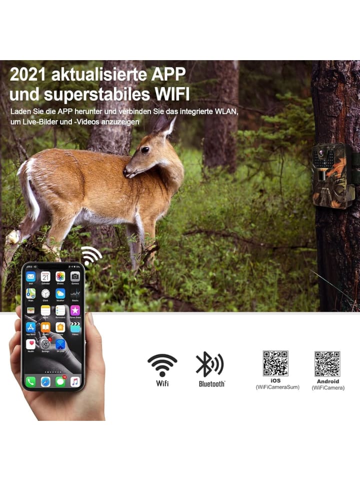 COFI 1453 Wildkamera 30MP 4K mit WLAN & App – Nachtsicht & Bewegungsmelder in Schwarz günstig kaufen onesize