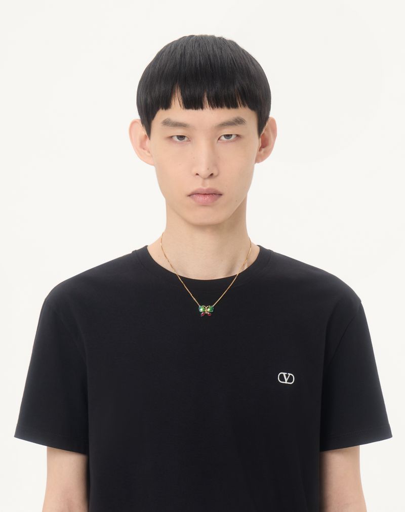 Valentino bomulds-T-shirt med V-logo-broderi