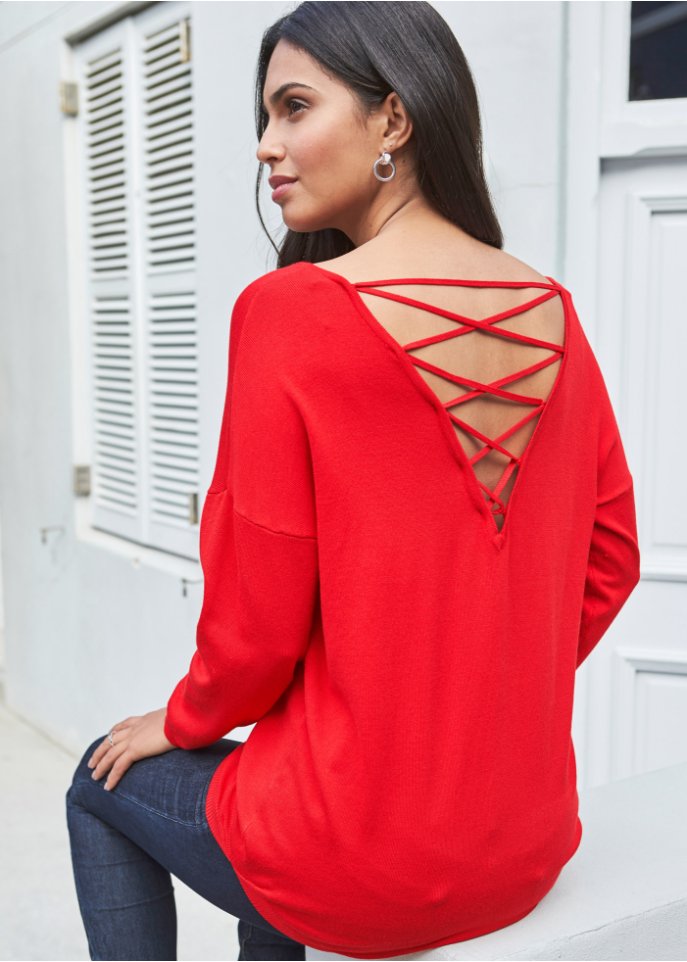 Pullover mit V-Ausschnitt hinten