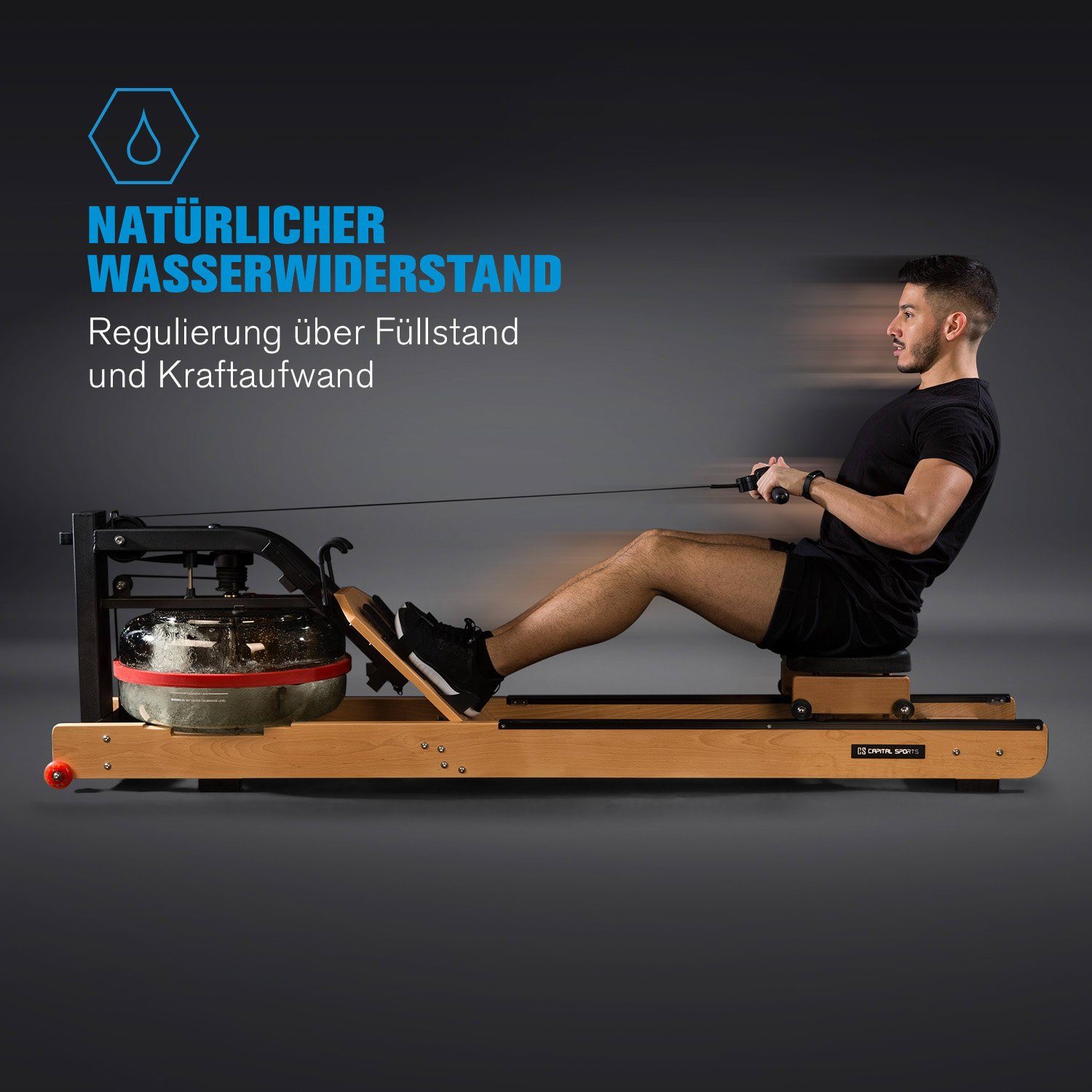 Capital Sports Rudermaschine Stoksman 2.0 Wasserrudergerät 120cm LCD-Display Buche hell