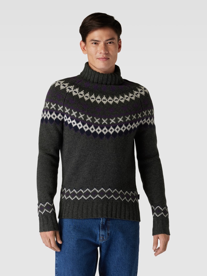 Norwegerpullover mit Rollkragen und Label-Detail in anthrazit