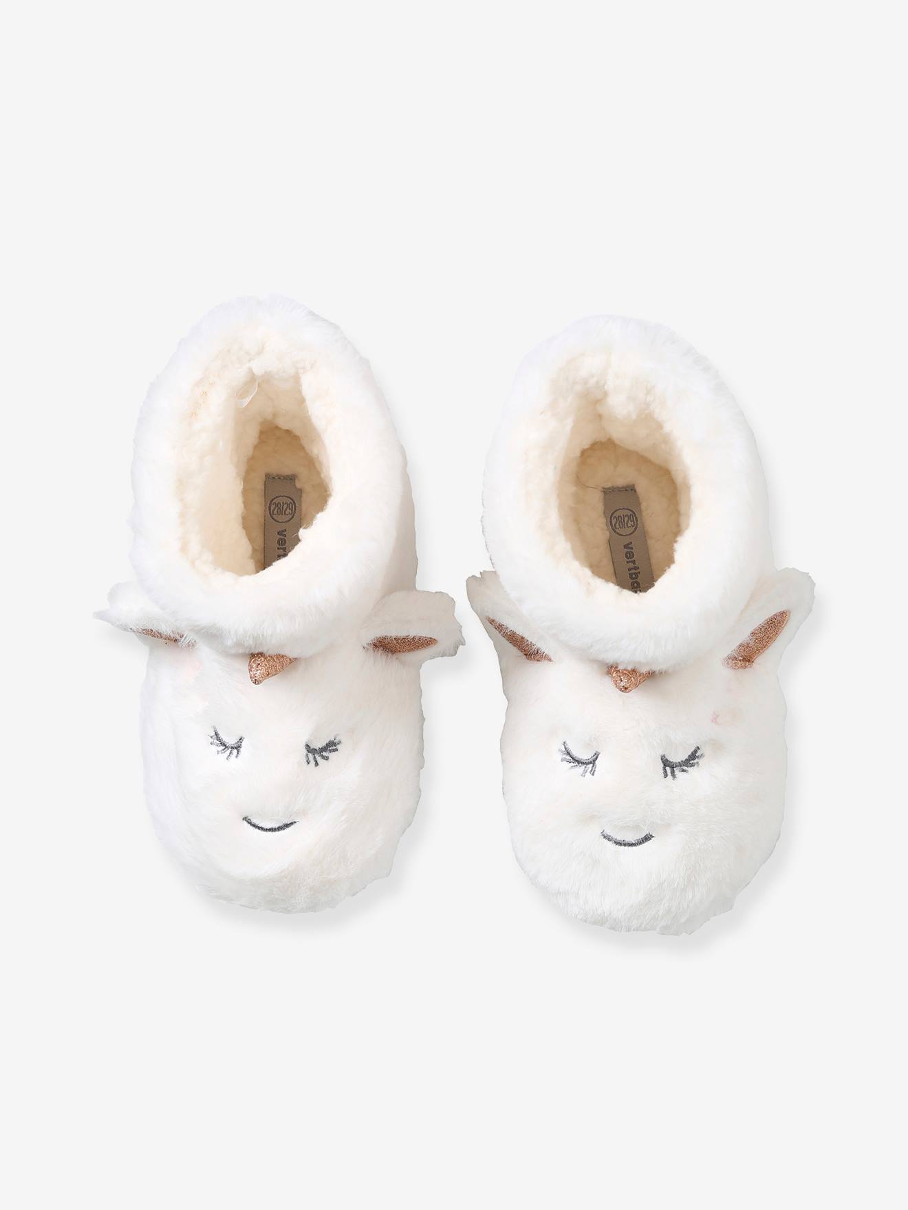 Chaussons montants licornes fille en peluche blanc