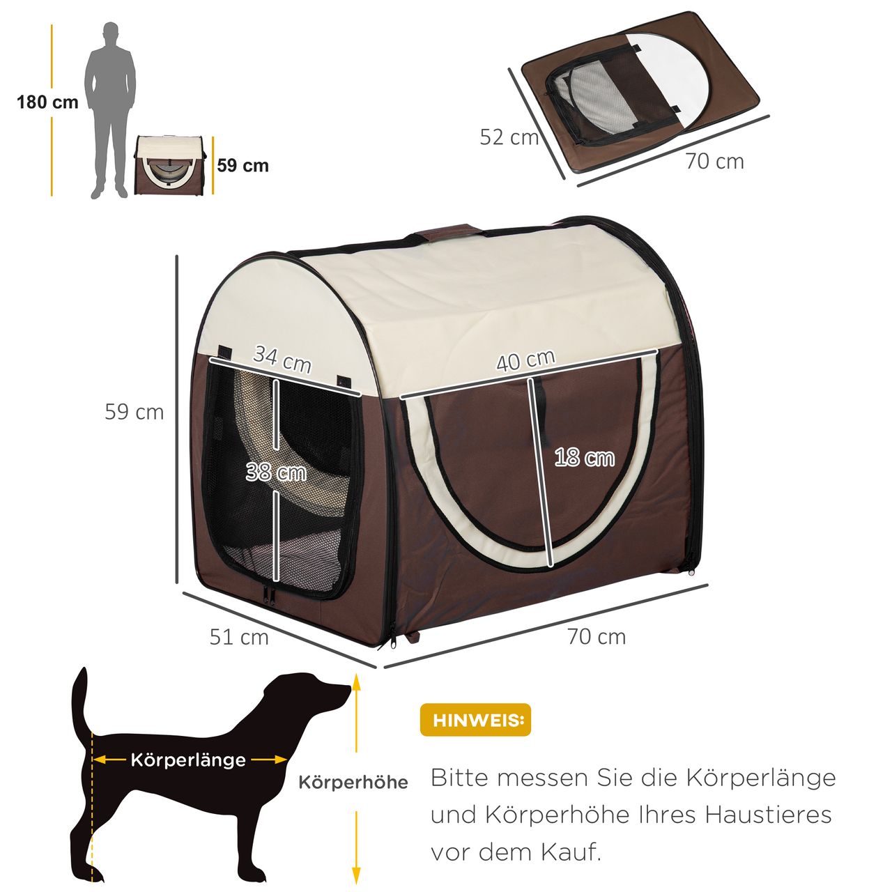 PawHut Hundebox faltbare Hundetransportbox Haustierrucksack 70 x 51 x 59 cm