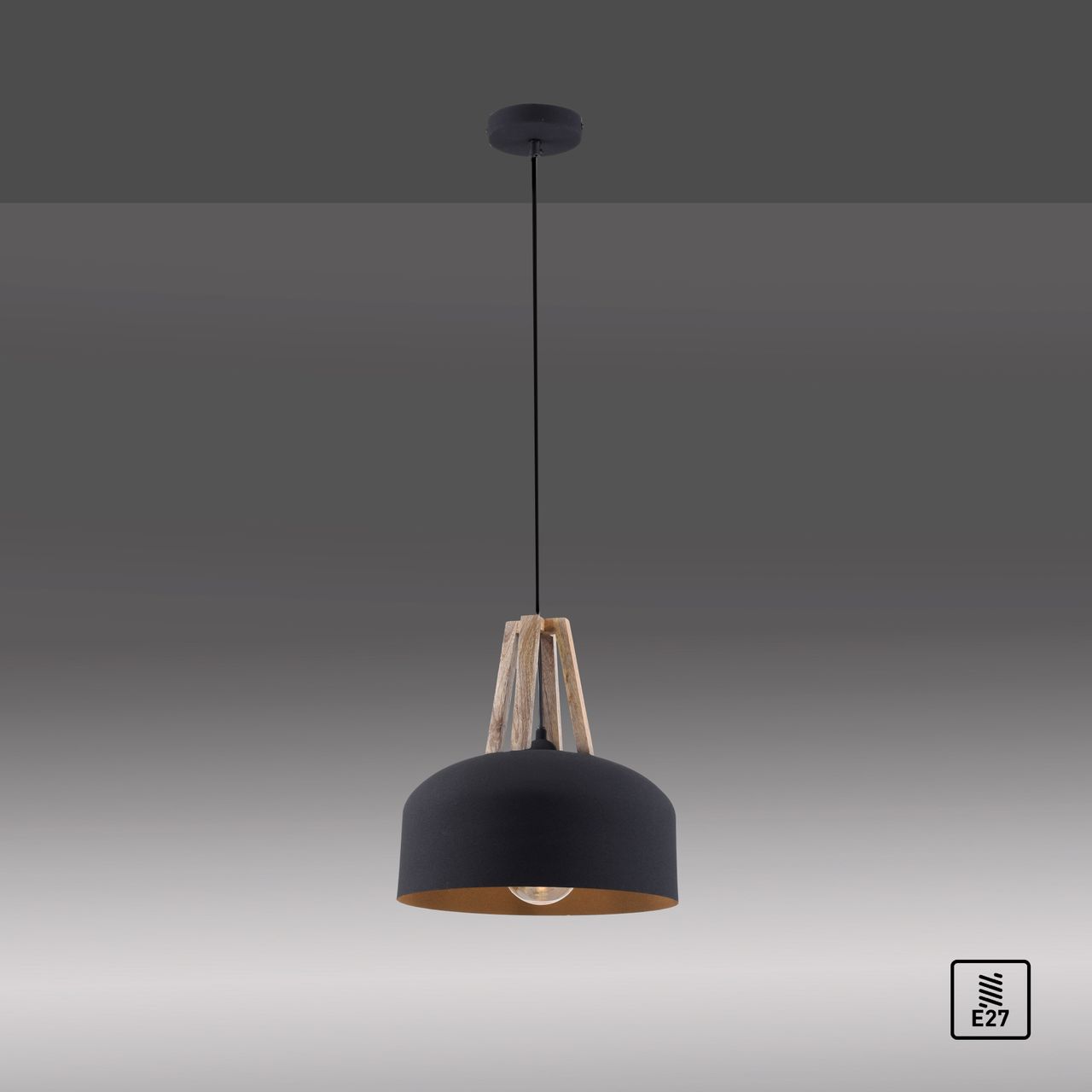 JUST LIGHT LeuchtenDirekt Pendelleuchte HAREA, 1xE27 max. 25W exkl., Holzapplikation, Ø32 cm, Innenleuchte, IP20