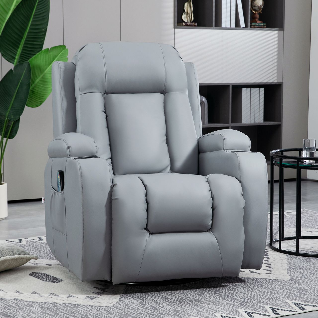 HOMCOM Massagesessel Fernsehsessel Relaxsessel mit Wippenfunktion Hellgrau