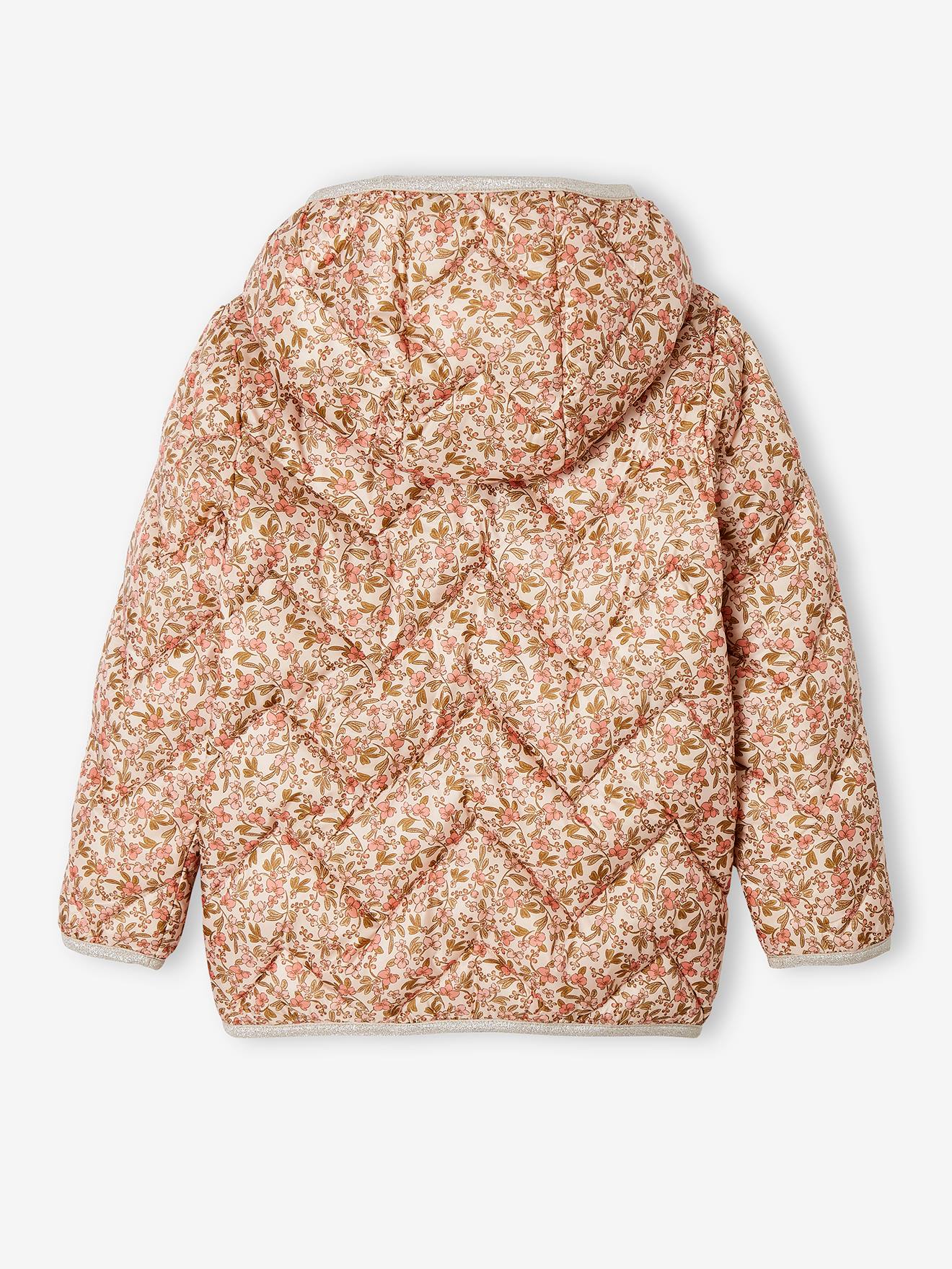 Doudoune légère à capuche fille motifs imprimés moutarde imprimé