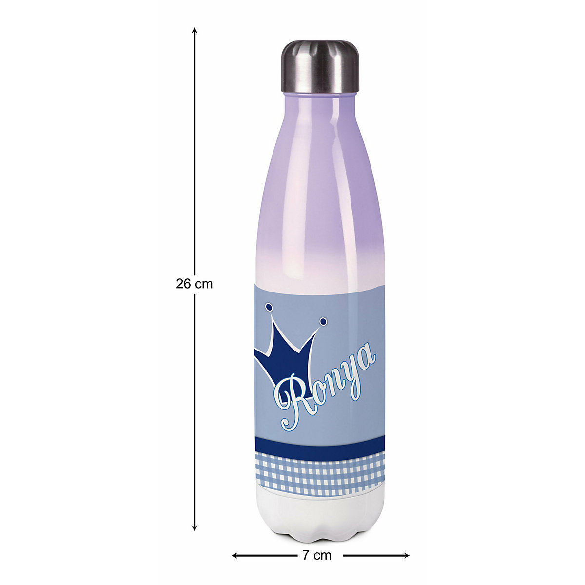 Edelstahl Kinder Thermoflasche / Trinkflasche bunt Krone Farbe blau Spülmaschinenfest, Auslaufsicher, Bruchfest, Doppelwandig, Für Heißgetränke geeignet, Mit Deckel, Isoliert