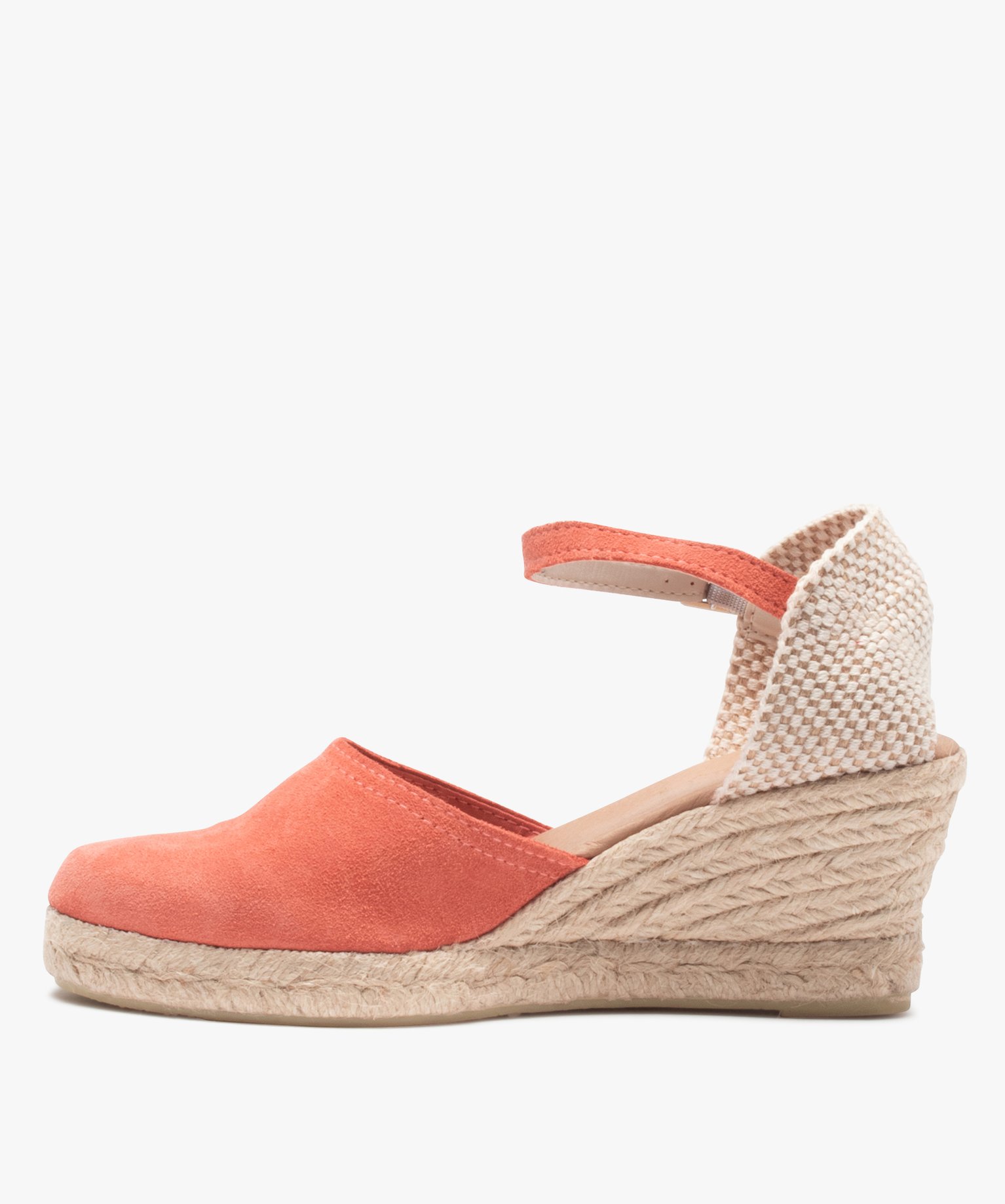 Sandales femme compensées dessus cuir uni orange | GEMO