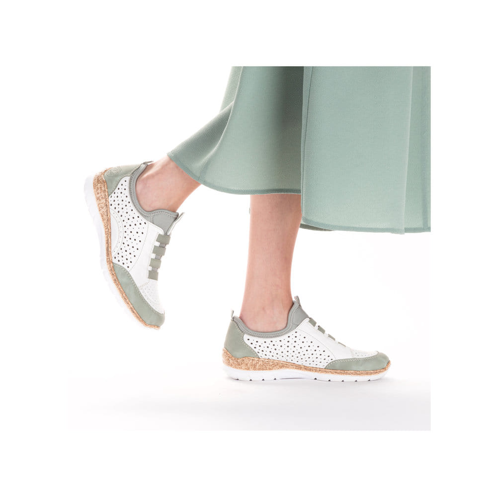 Rieker Damen Slipper sternenweiß-mintgrün