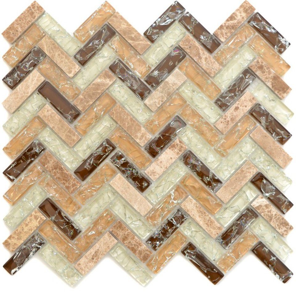 Mosani Mosaikfliesen Glasmosaik Naturstein Mosaik hellbraun glänzend / 10 Matten