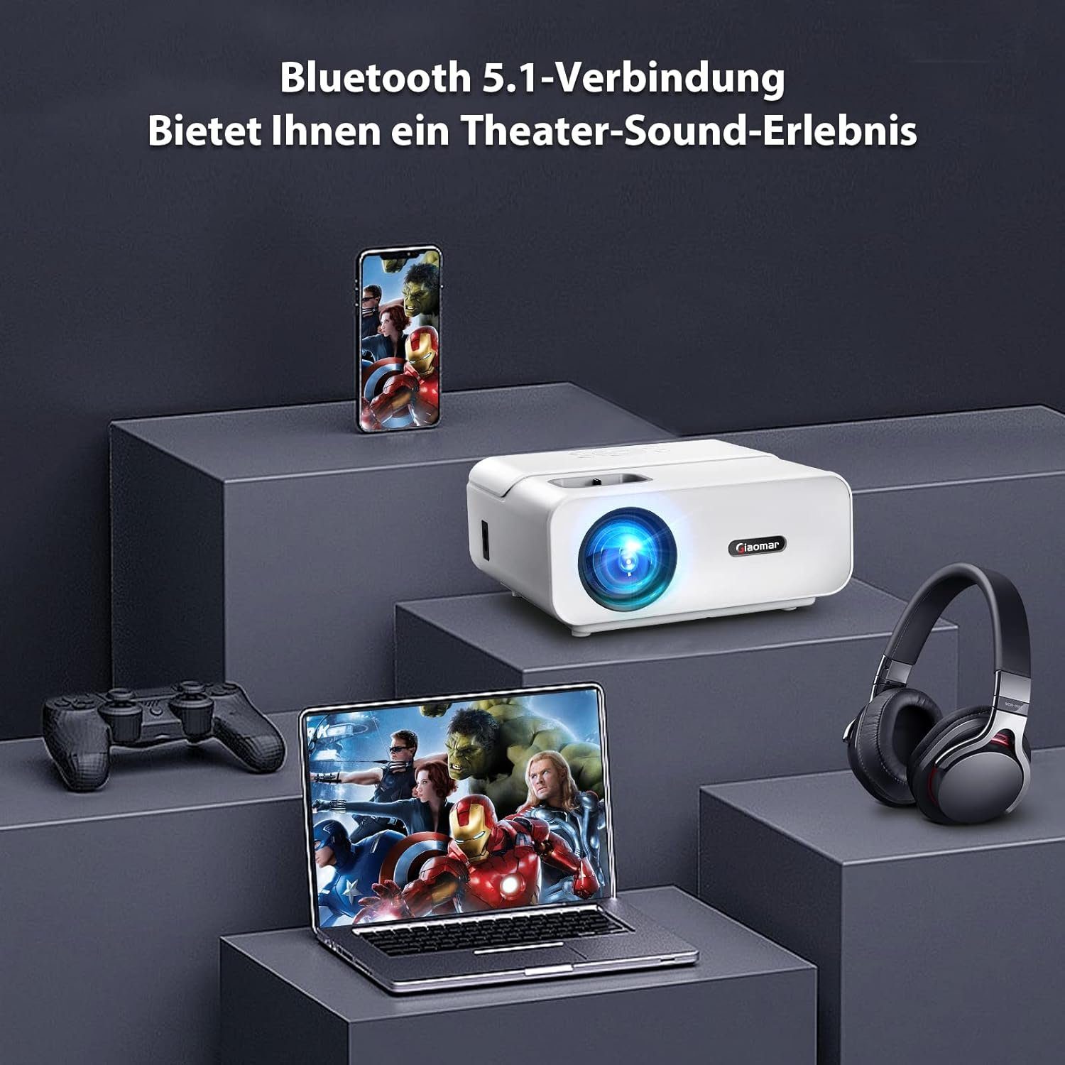 Vigpil Full HD WiFi Bluetooth Beamer 4K Unterstützt, Mini LED Portabler Projektor (14000 lm, 3840 x 2160 px, 300