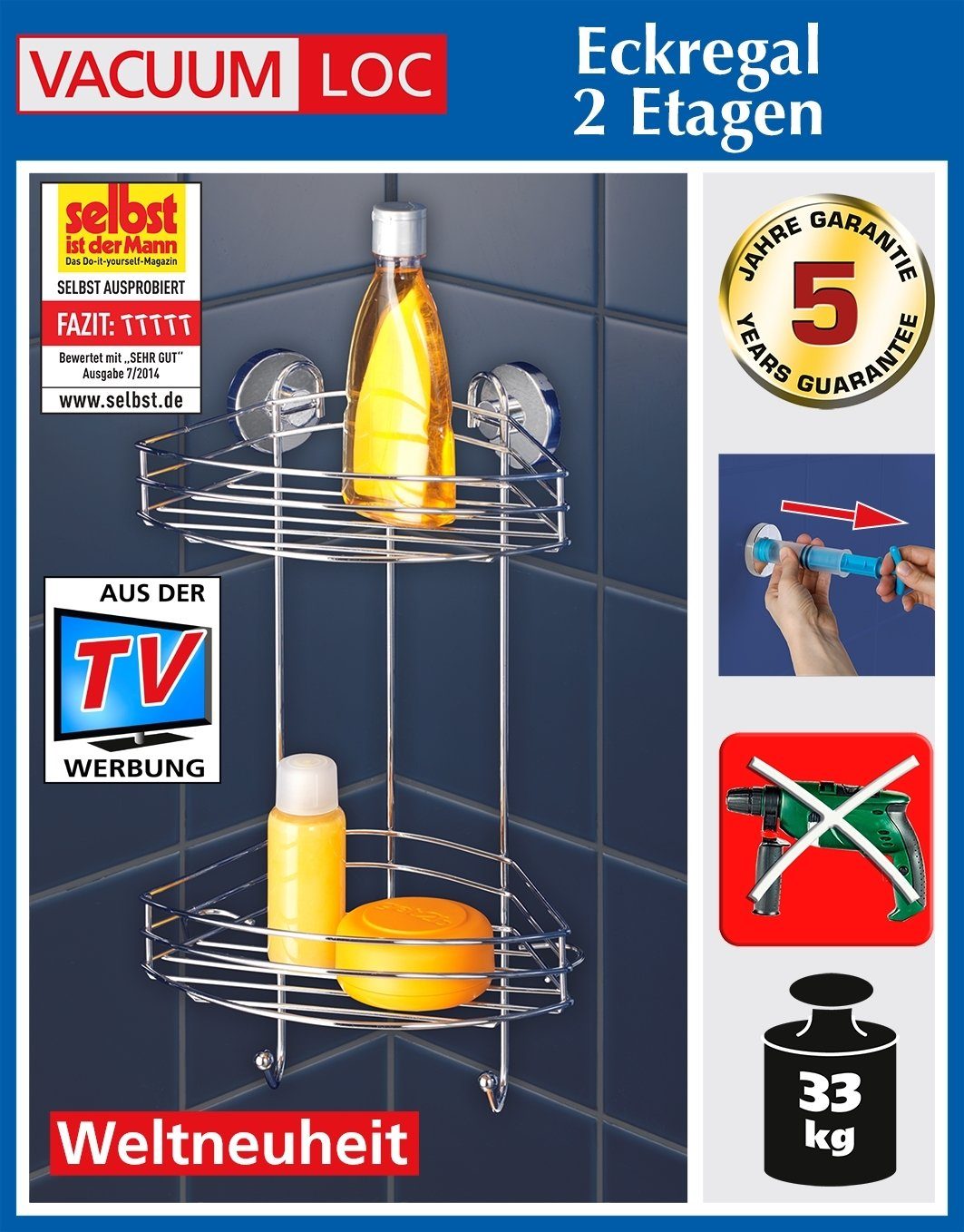 Maximex Eckregal Vacuum-Loc® Eckregal 2 Etagen HxBxT: 41 x 24,5 x 16 cm