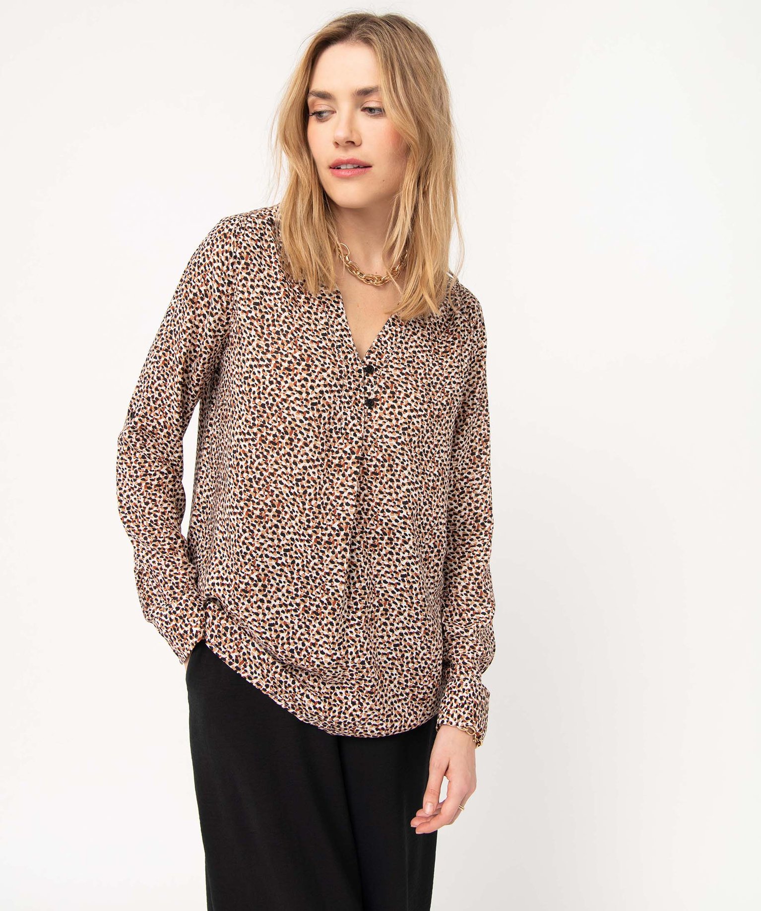 Chemise imprimée à manches longues femme imprime | GEMO