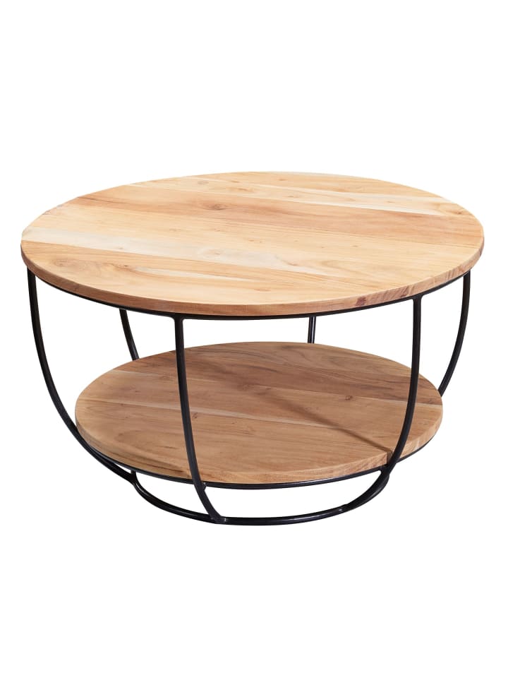 KADIMA DESIGN Couchtisch | Akazie/Metall, Rund, Ablage, Loft-Style günstig kaufen onesize